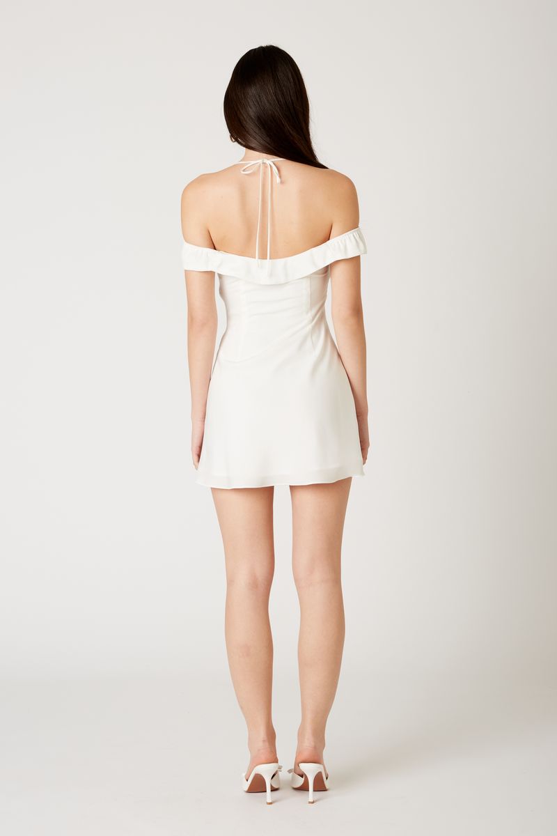 Off Shoulder Mini Dress in white back view