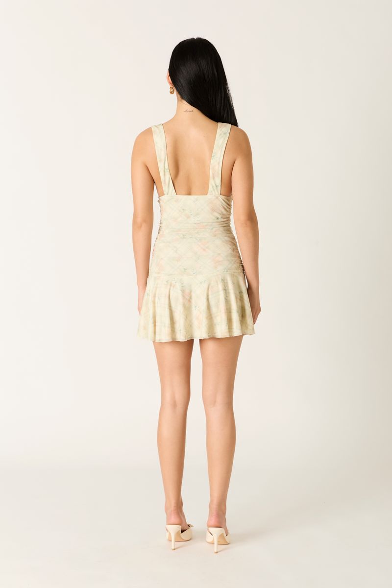 Fit & Flare Floral Mini Dress in lemon back view