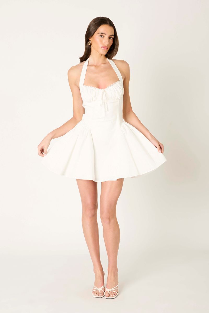 Halter Fit & Flare Mini Dress in white front view