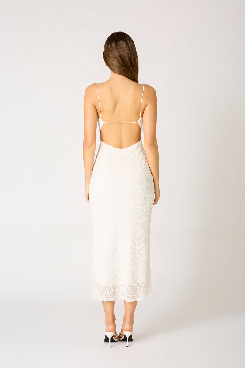 Textured Midi Dress in white back view