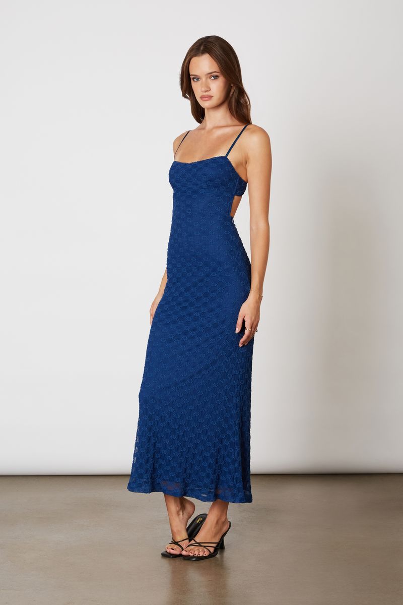 Stretch Lace Midaxi Dress in navy side view