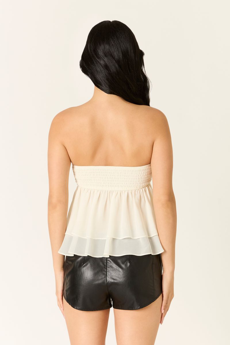 Chiffon Strapless Top in ivory back view