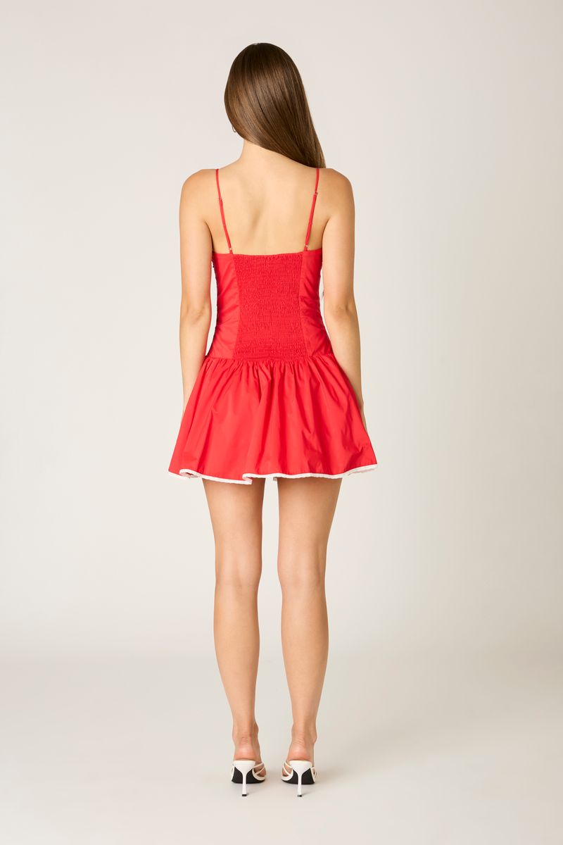 Ruched Poplin Mini Dress in red back view