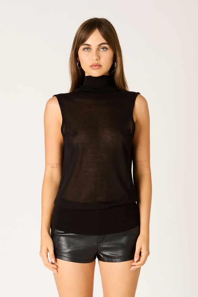 Sleeveless Knit Sweater Top in black front view