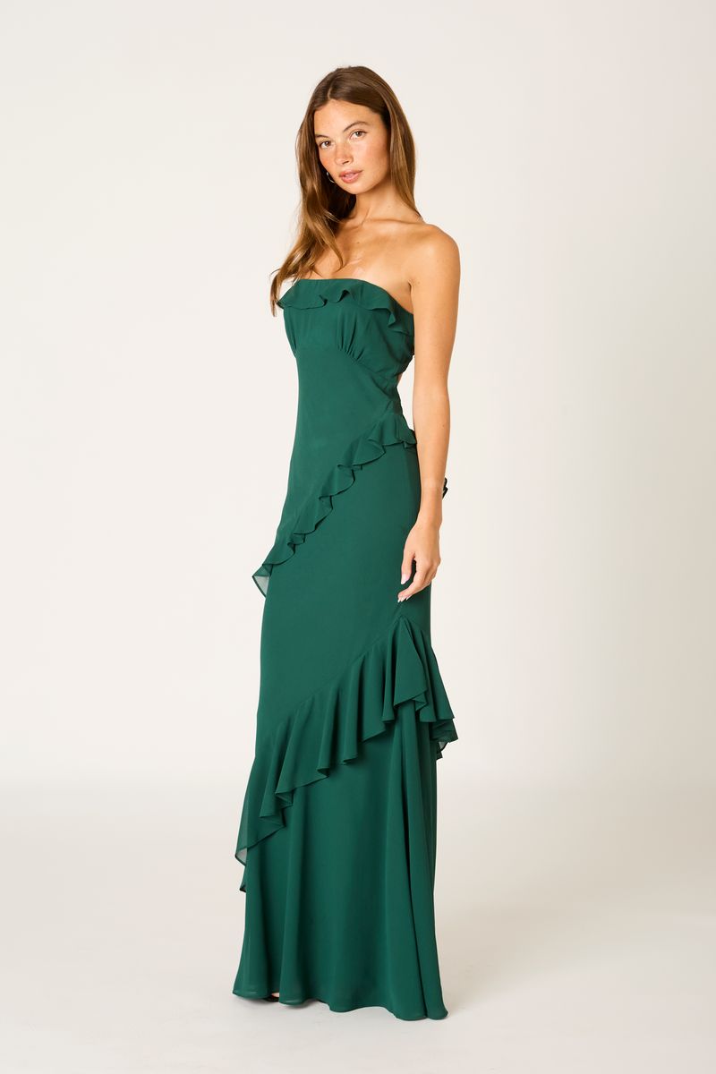 Cascade Ruffle Gown in kale side view