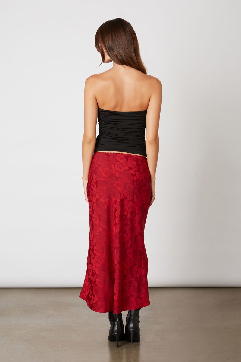 Jacquard Midi Bias Skirt in crimson back view