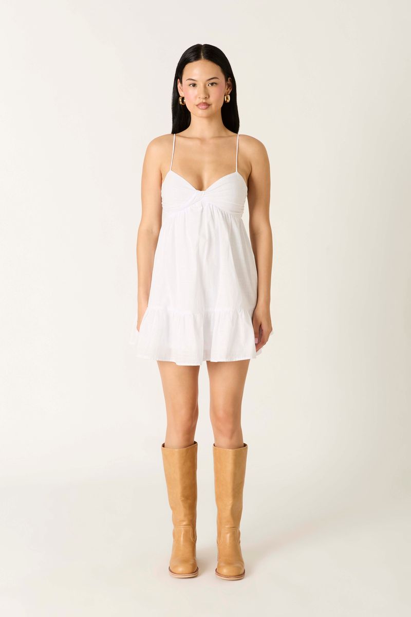 Twist Front Babydoll Mini Dress in white front view