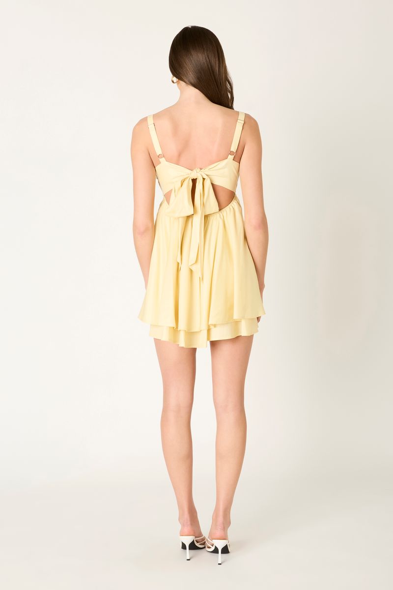 Flowy Babydoll Mini Dress in butter back view