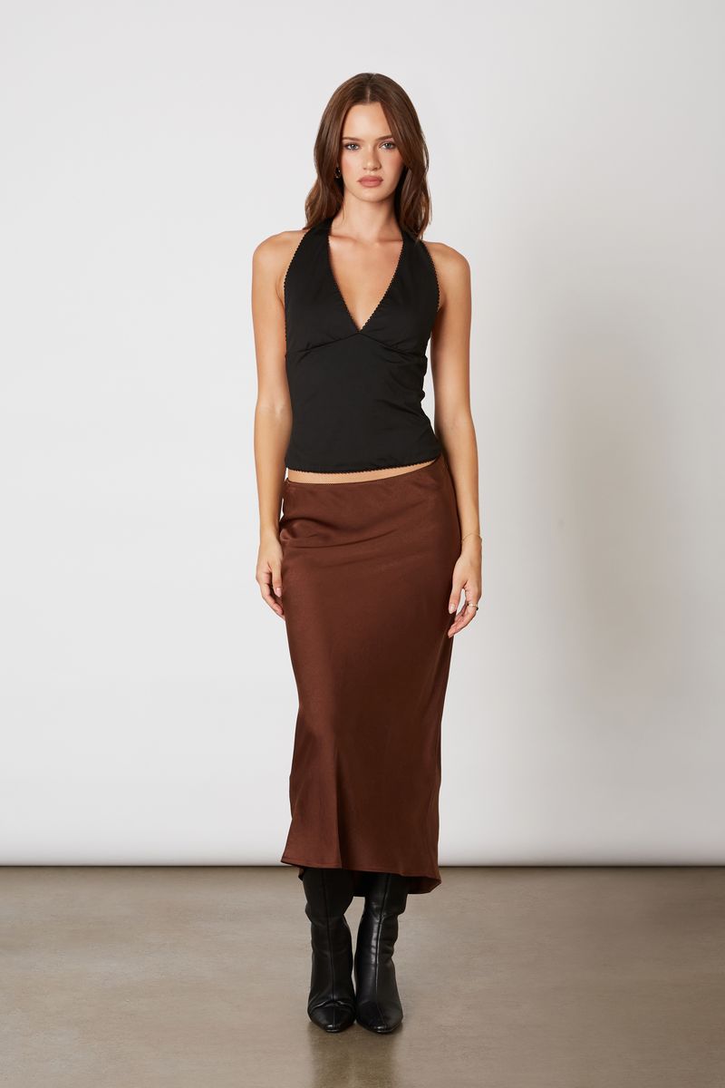 Bias Midi Skirt in chocolate front view