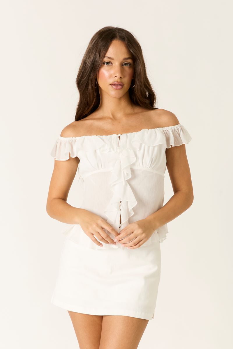 Chiffon Off The Shoulder Top in white front view