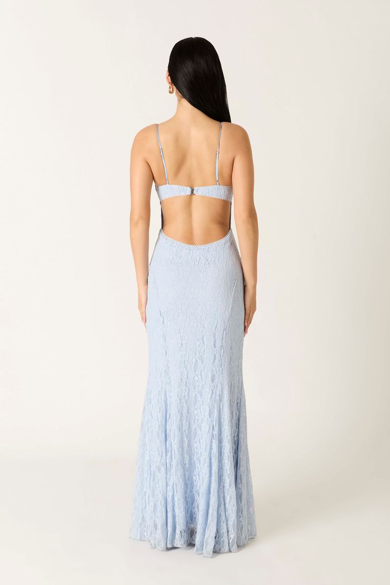 Lace Maxi Dress in sky back view