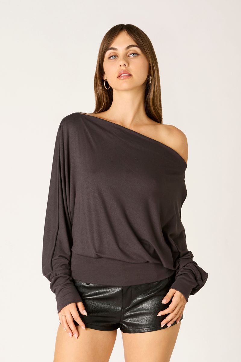 Off-Shoulder Jersey Top in onyx front view