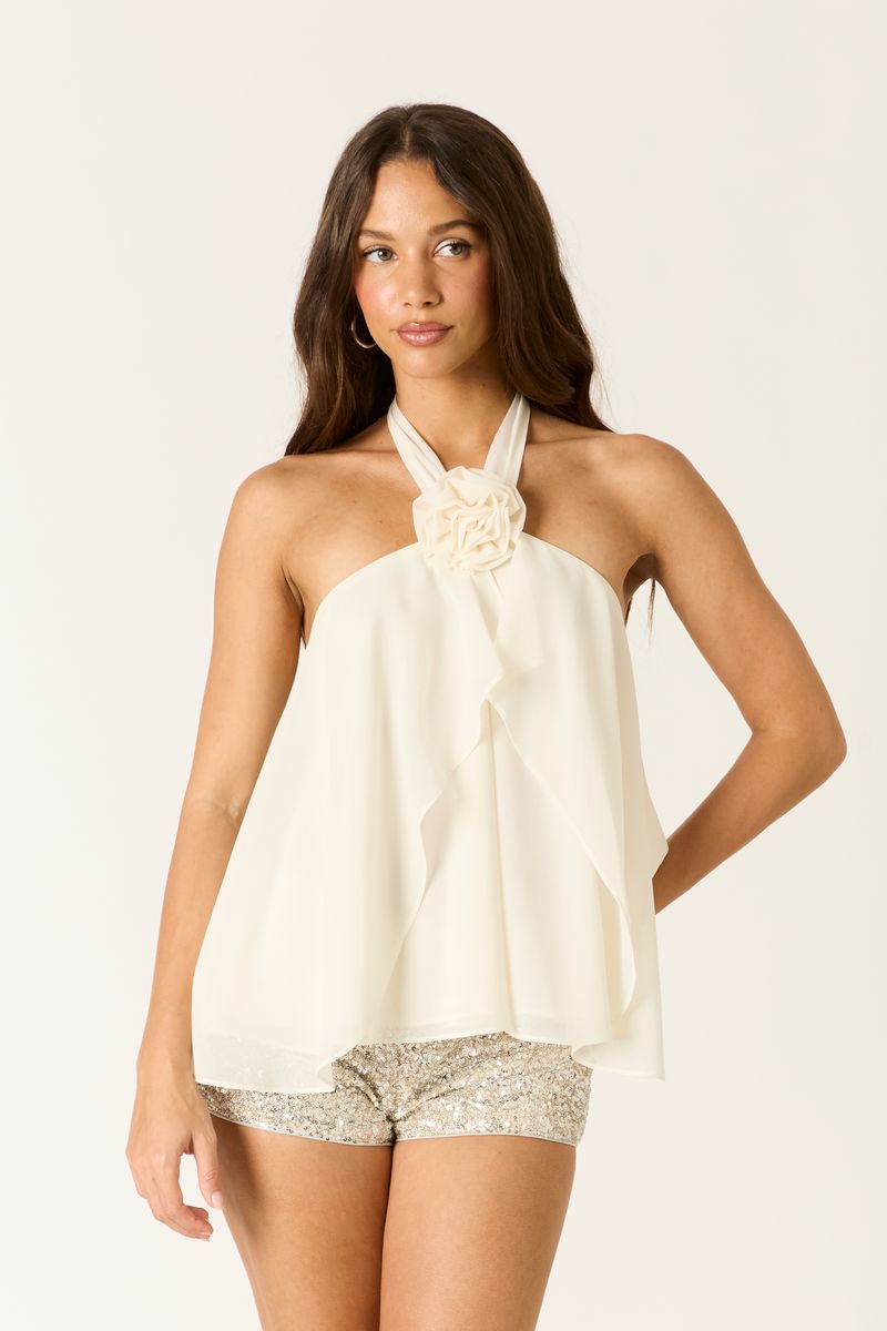 Chiffon Halter Top in ivory front view