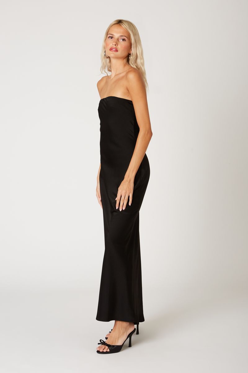 Strapless Cowl Gown in black side view