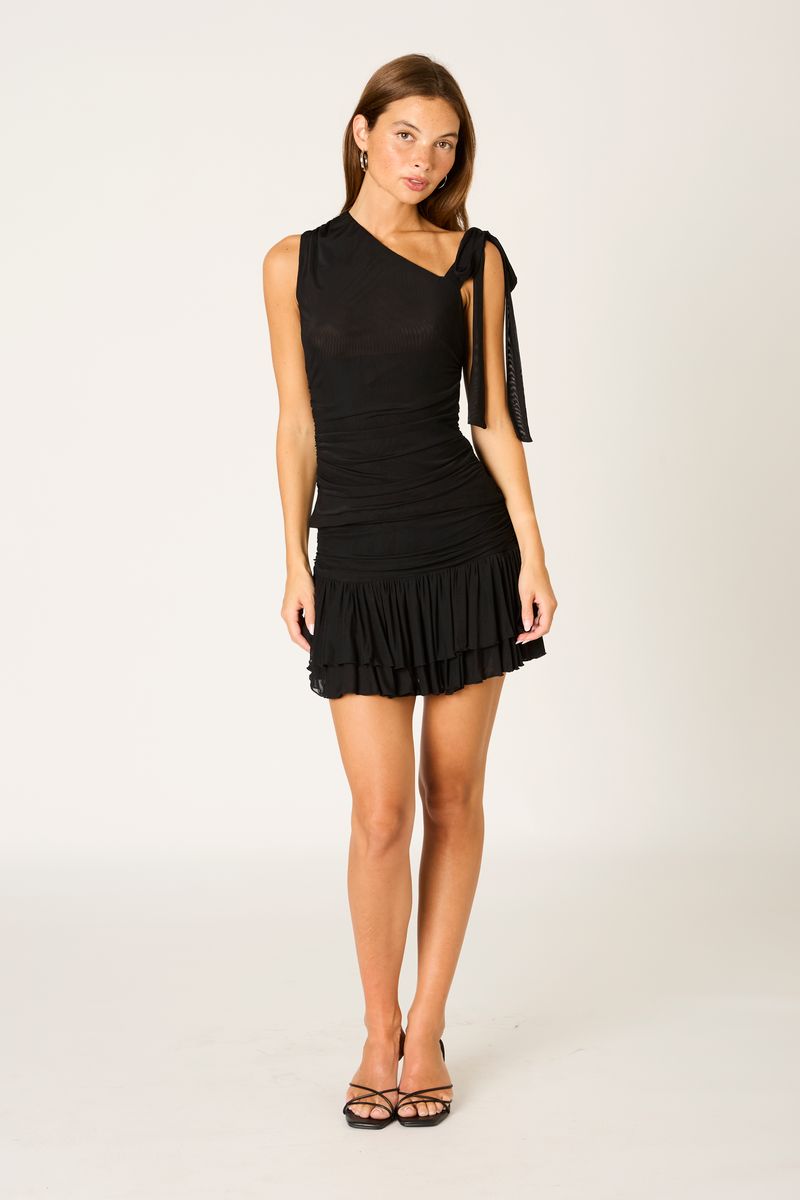 One-Shoulder Mesh Top in black front view