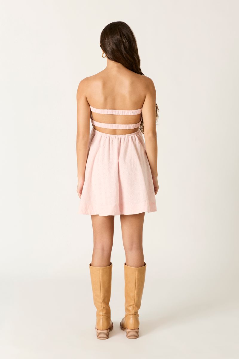 Eyelet Twist Front Mini Dress in pink back view