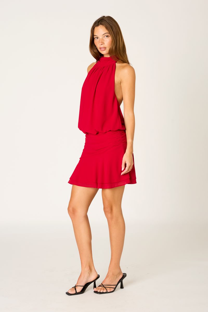 Chiffon Mini Dress in crimson side view