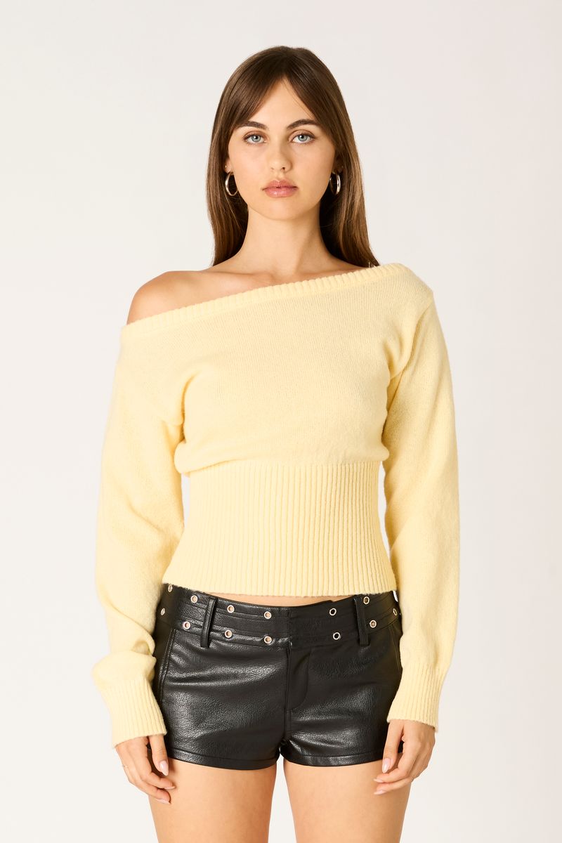 Off-Shoulder Sweater Top in butter front view
