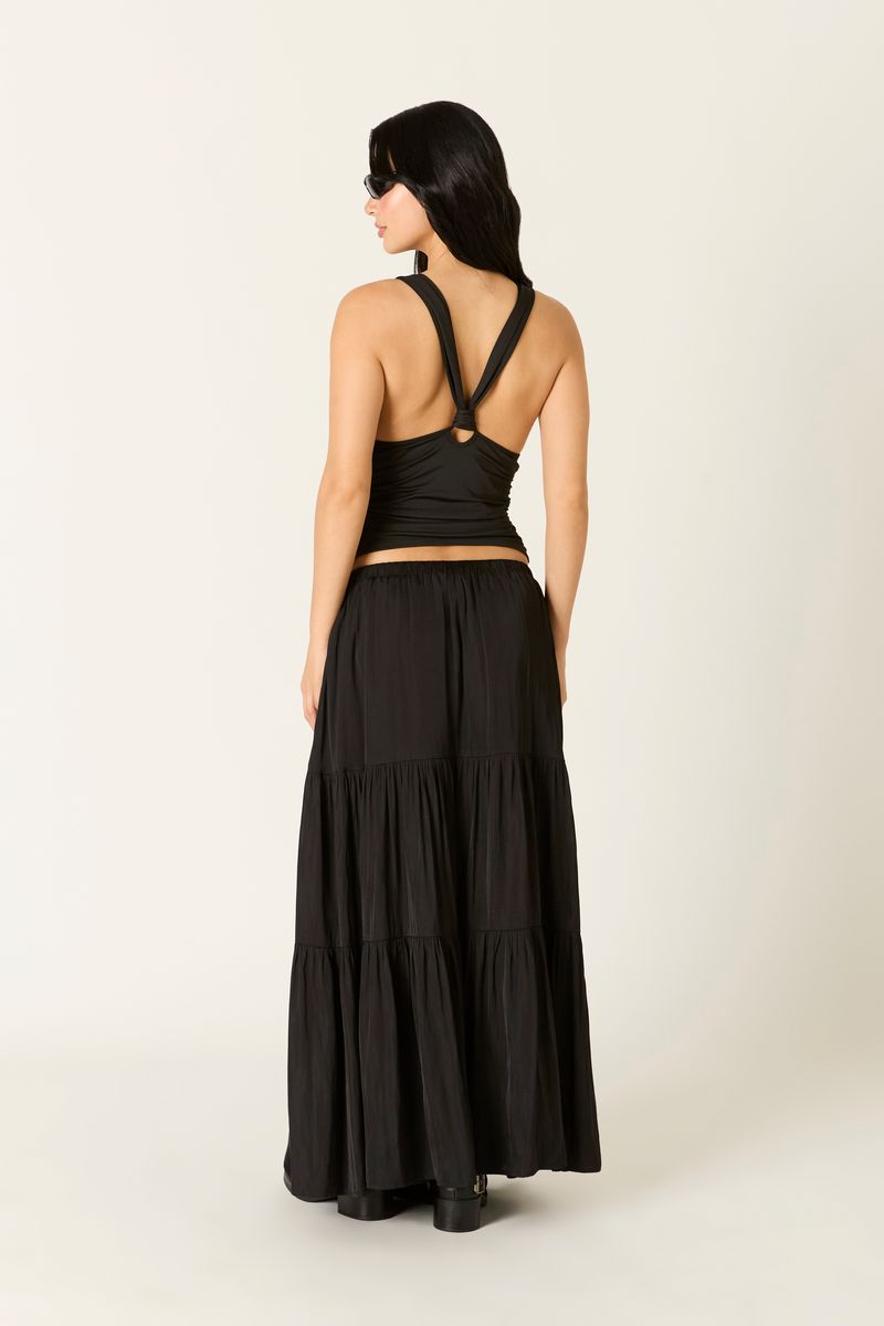 Satin Maxi Skirt in black back side view
