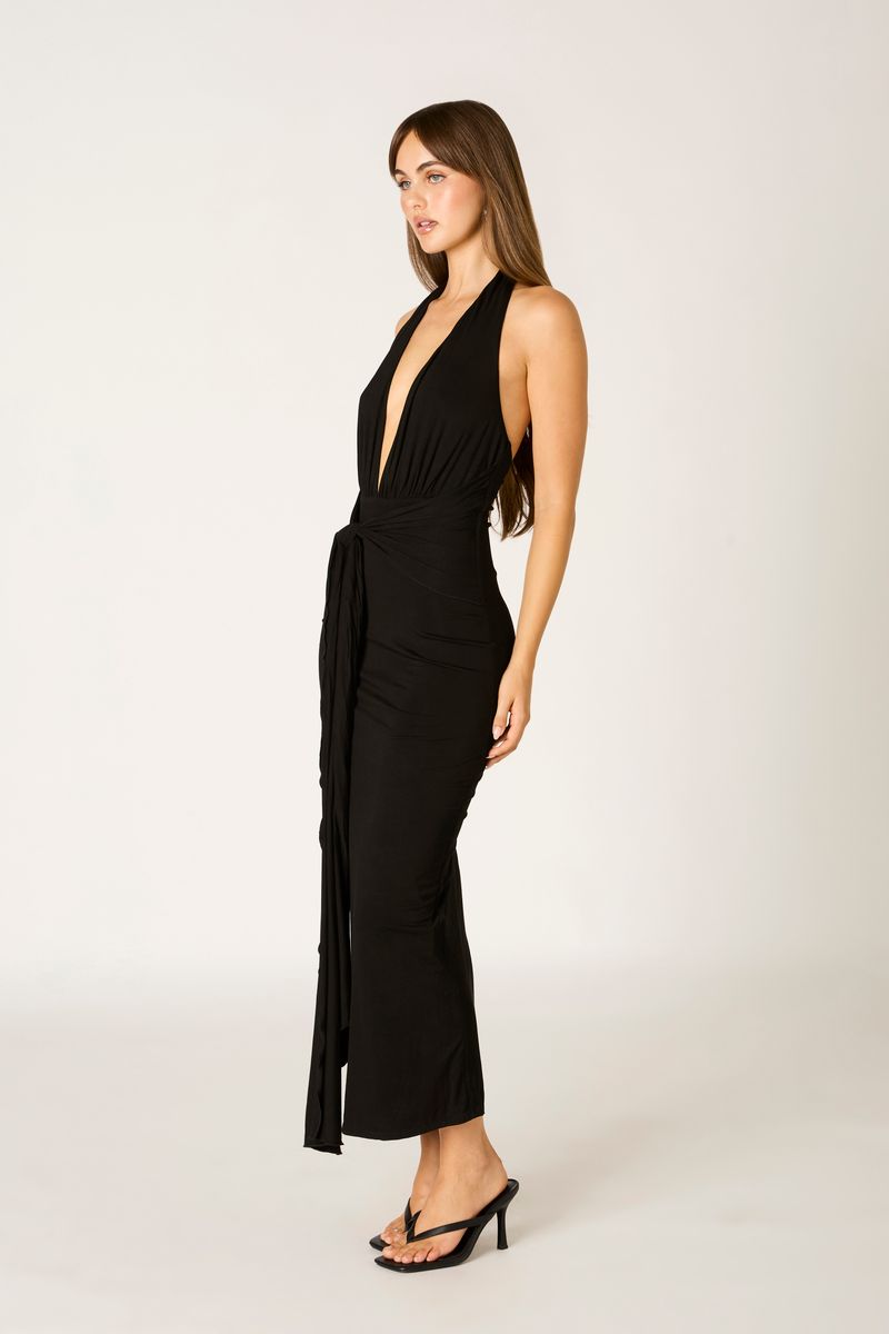 Jersey Halter Midi Dress in black side view