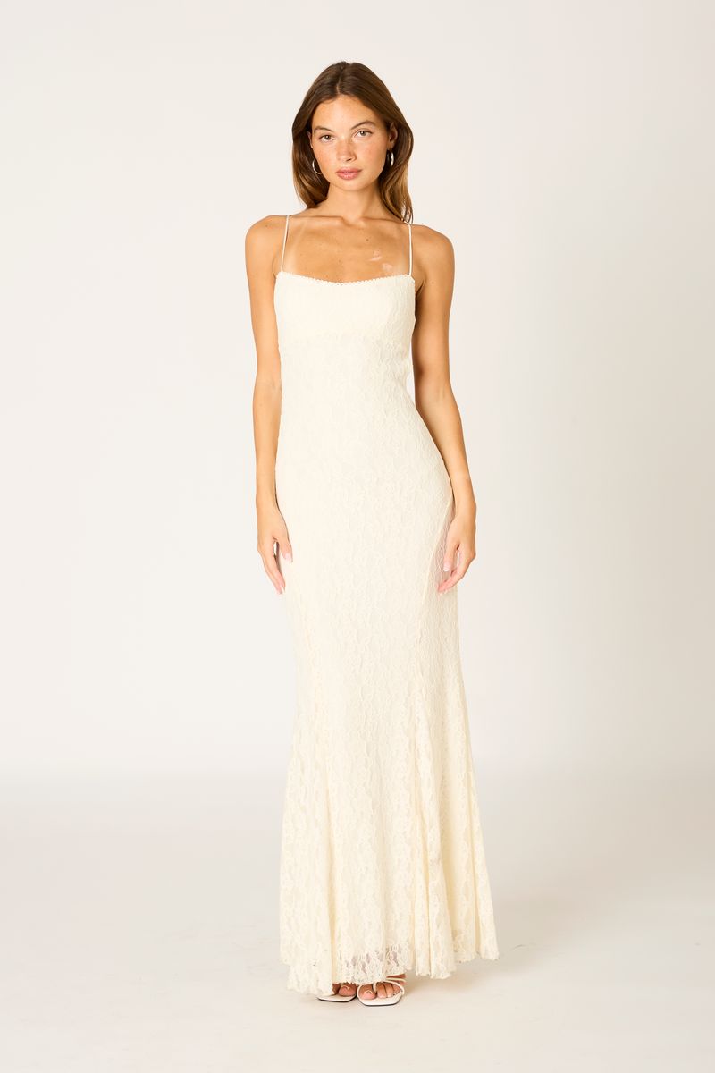 Lace Maxi Dress in cream front view