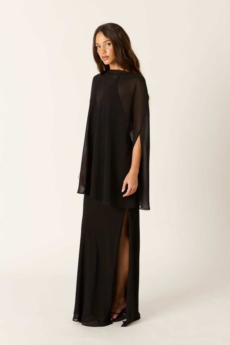 Sheer Chiffon Poncho in black side view