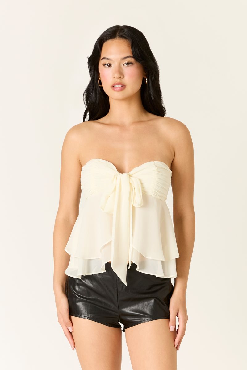 Chiffon Strapless Top in ivory front view