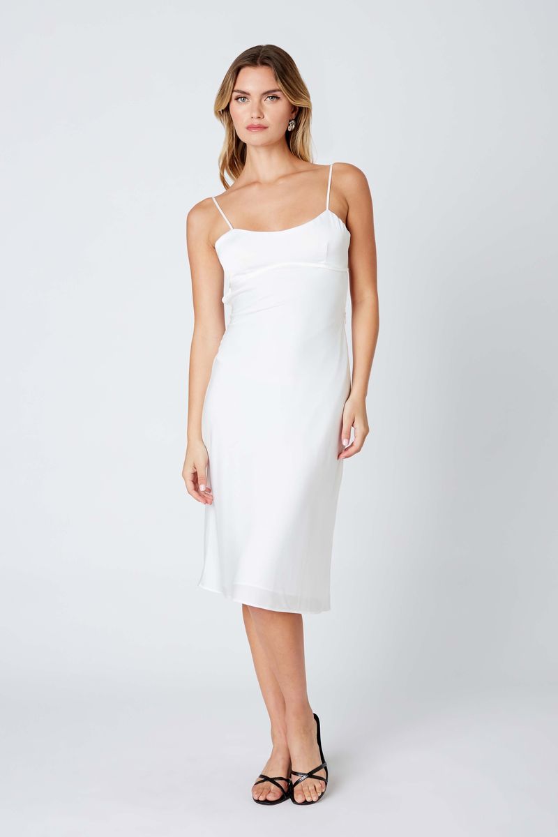 Satin Cami Midi Dress in white front view