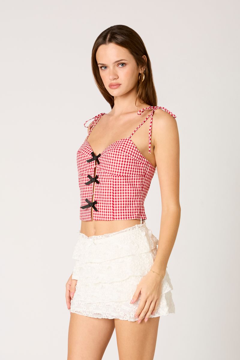 Gingham Bow Front Top in red side view