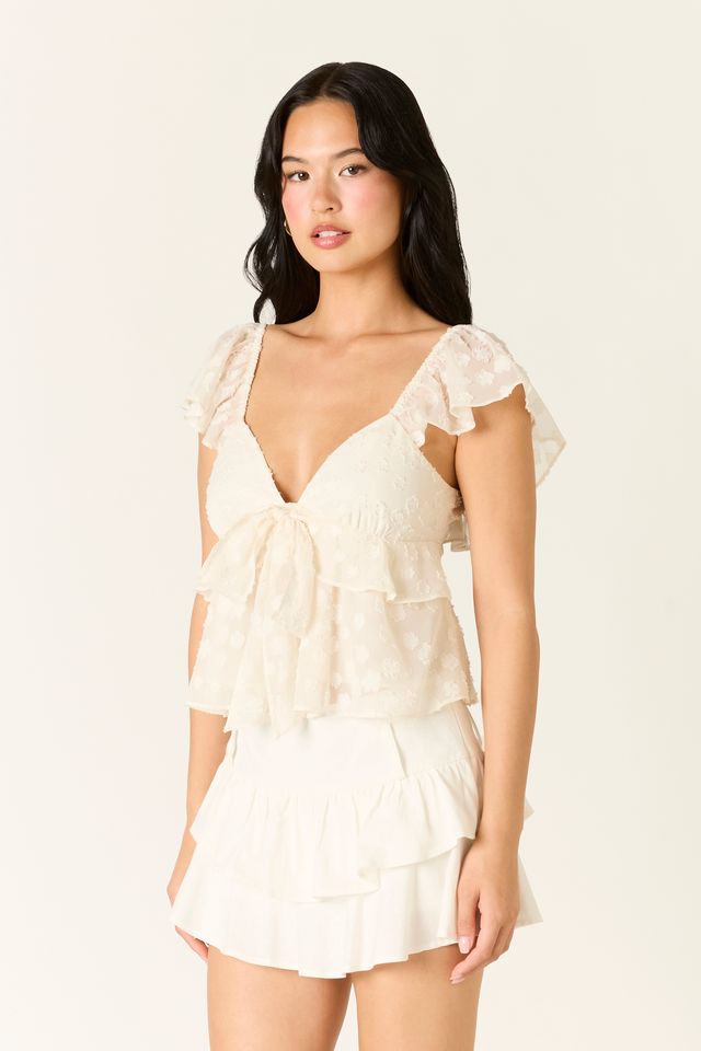 Flutter Sleeve Top in ecru side view