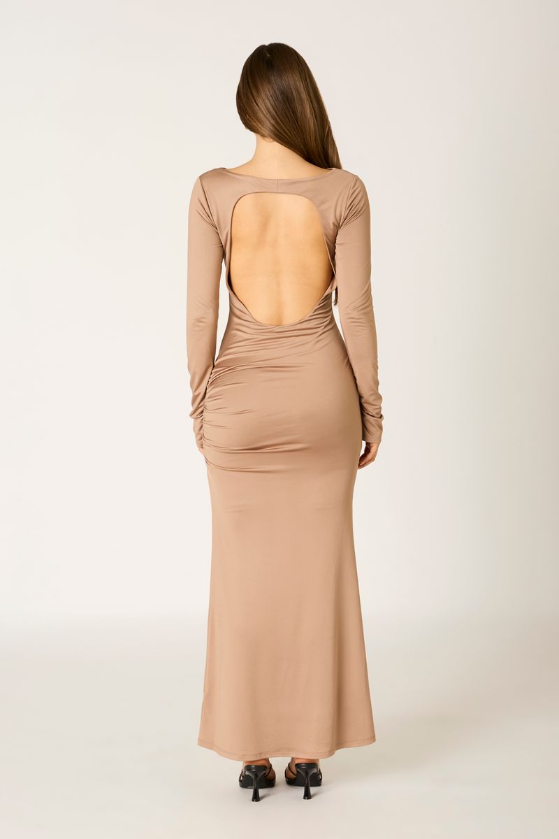 Stretch Jersey Maxi Dress in mocha back view