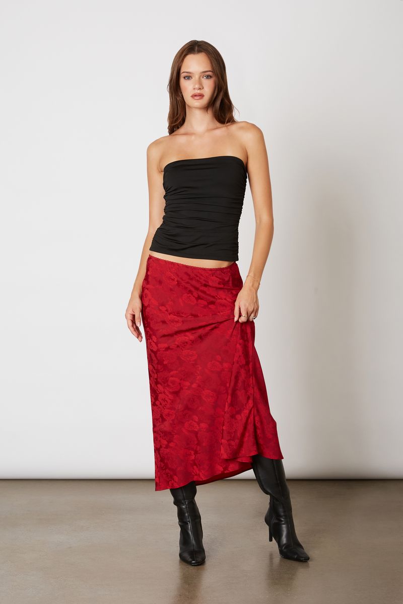 Jacquard Midi Bias Skirt in crimson front view