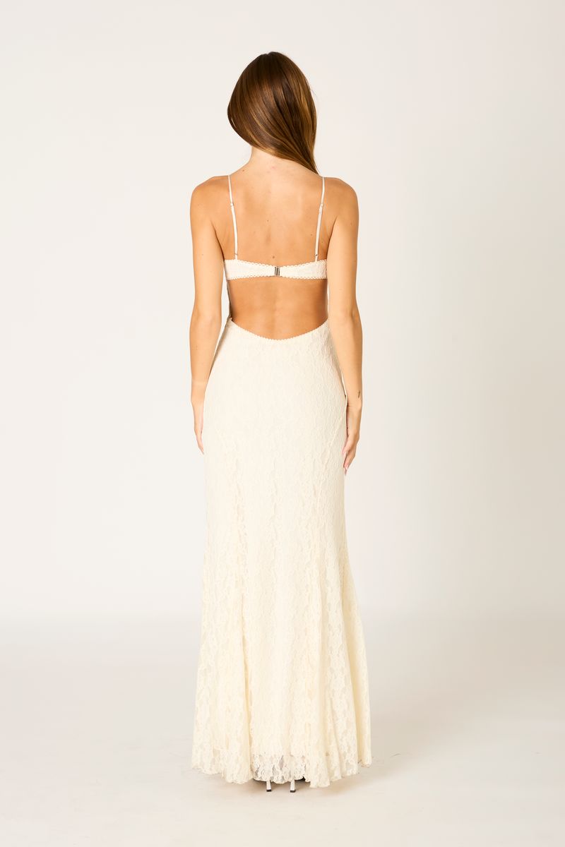 Lace Maxi Dress in cream back view
