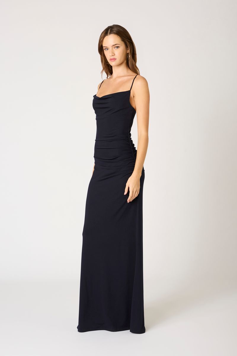 Cowl Neck Knit Gown in midnight side view