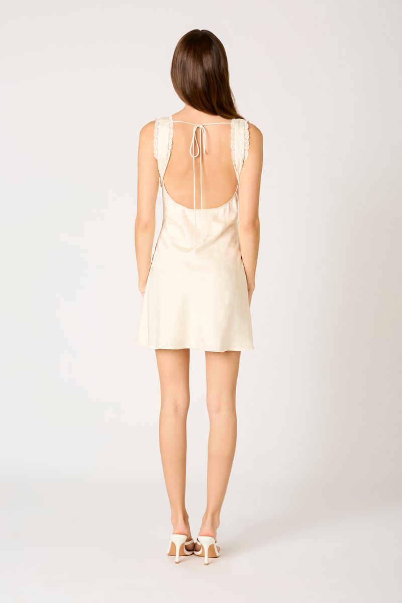 Satin Milkmaid Mini Dress in cream back view