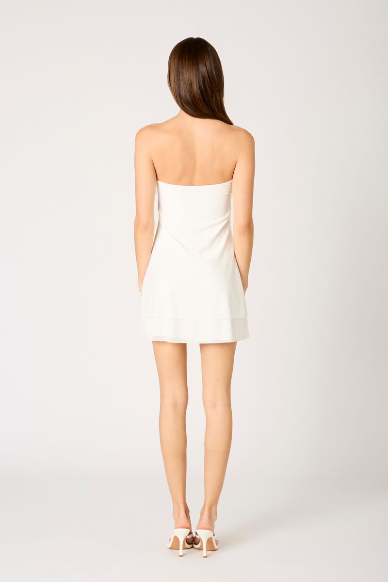 Strapless Mesh Double Layered Mini Dress in white back view