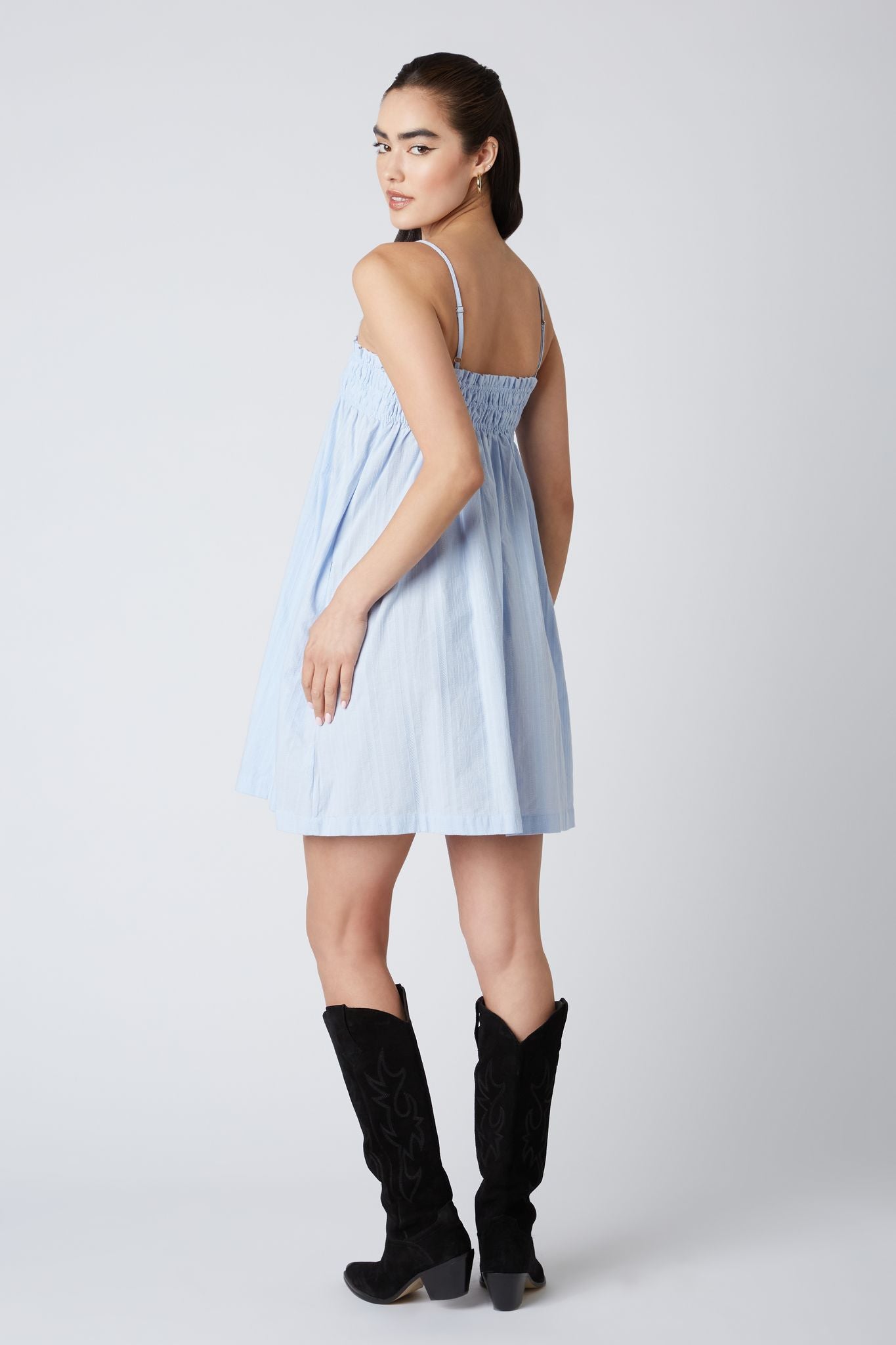 Square Neck Shift Dress in Chambray Back View