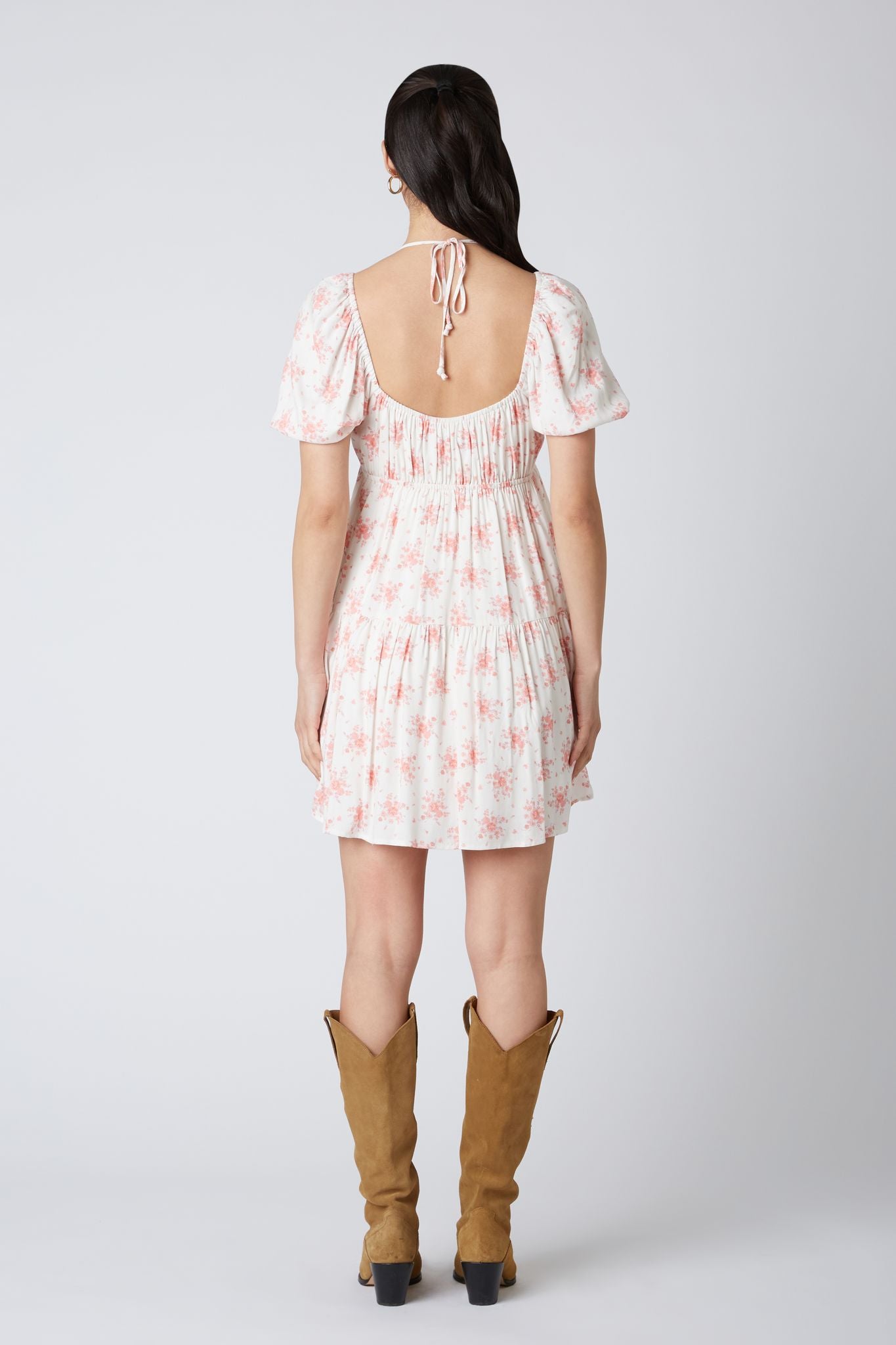 Floral Print Baby Doll Dress in Burnt Coral Back View