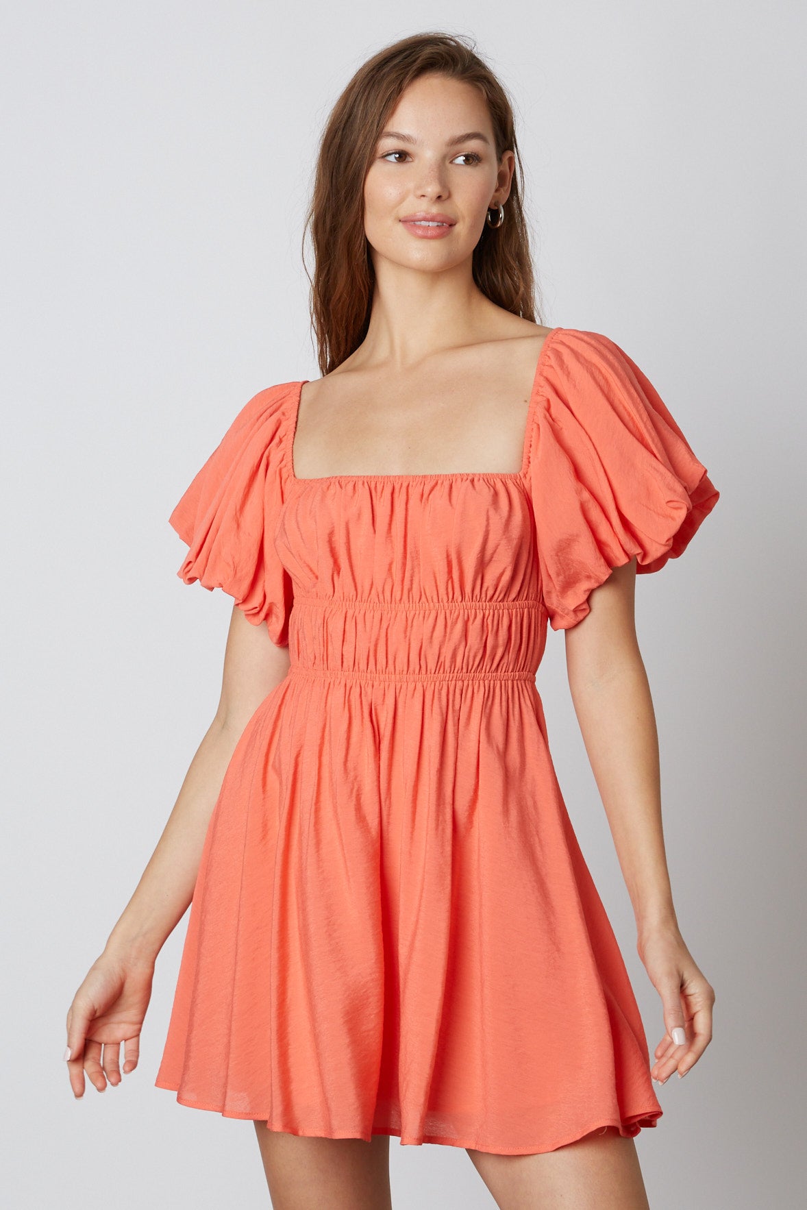 Puff Sleeve Mini Dress in Coral Front