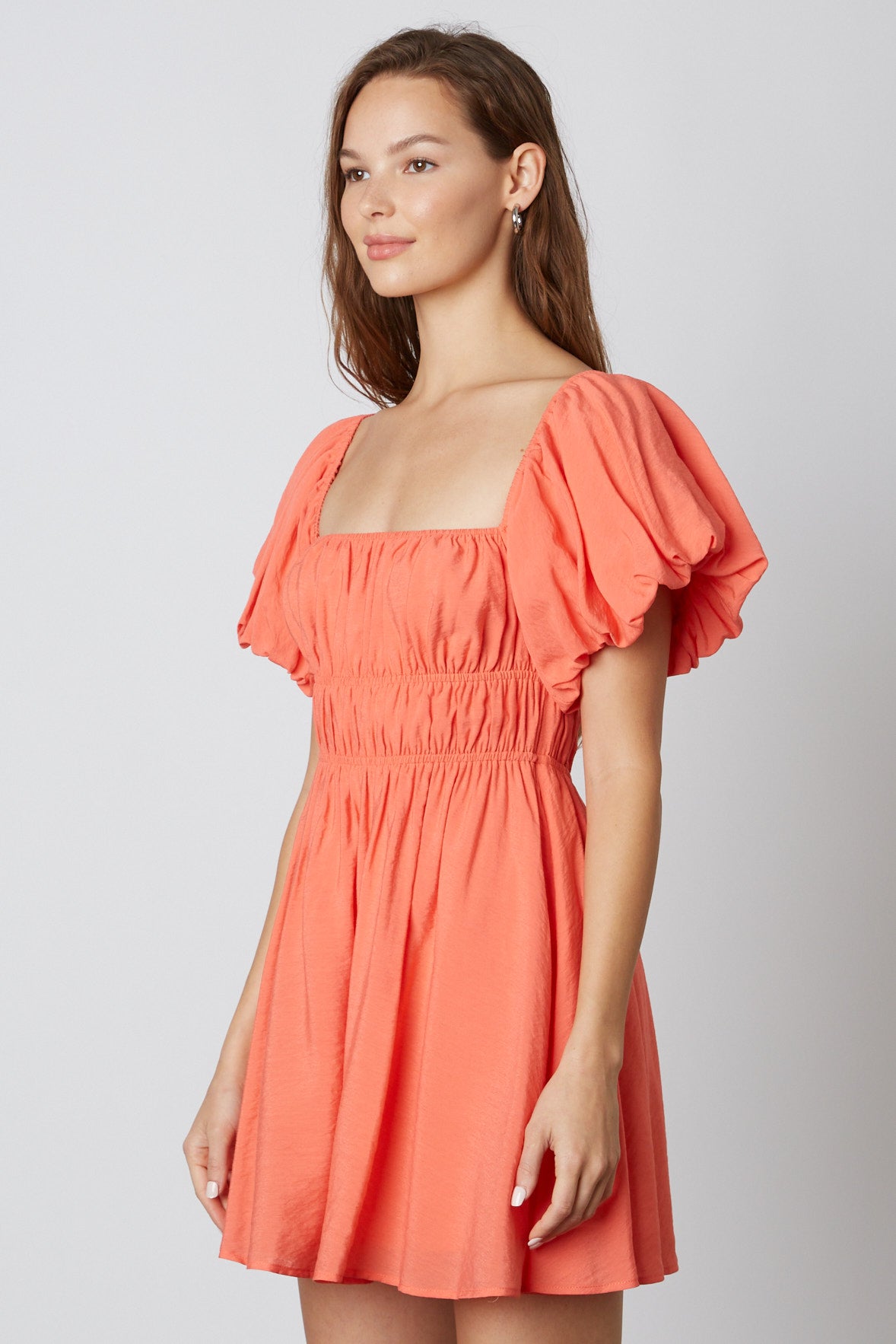 Puff Sleeve Mini Dress in Coral Side