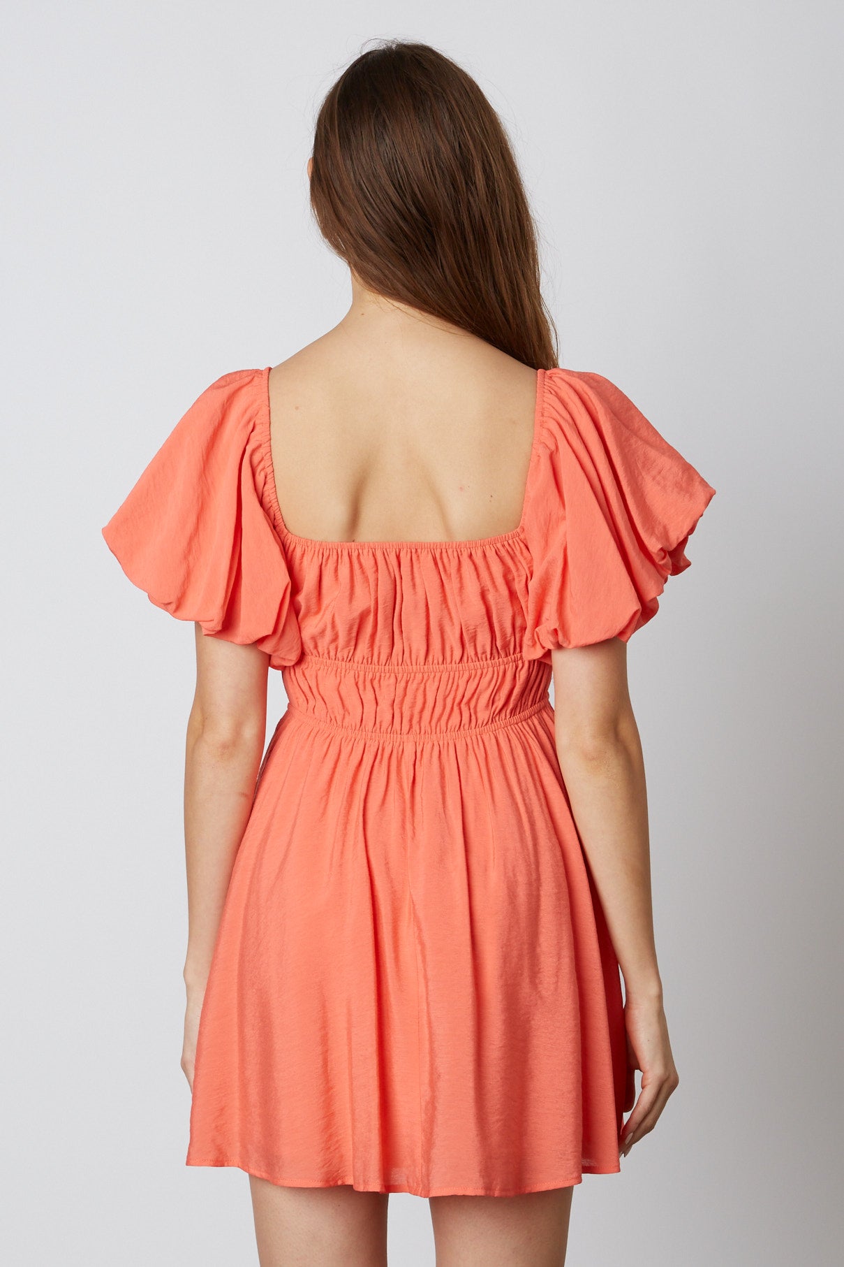 Puff Sleeve Mini Dress in Coral Back