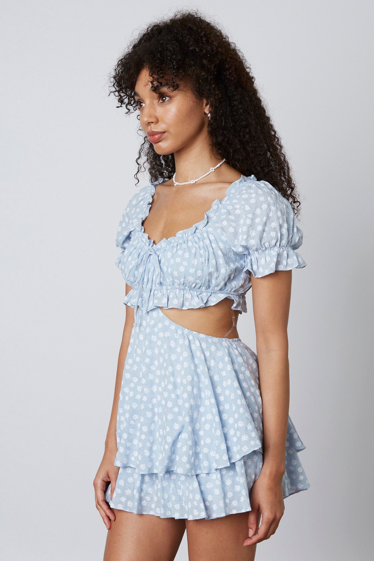 Floral Cut Out Dress in Chambray Side
