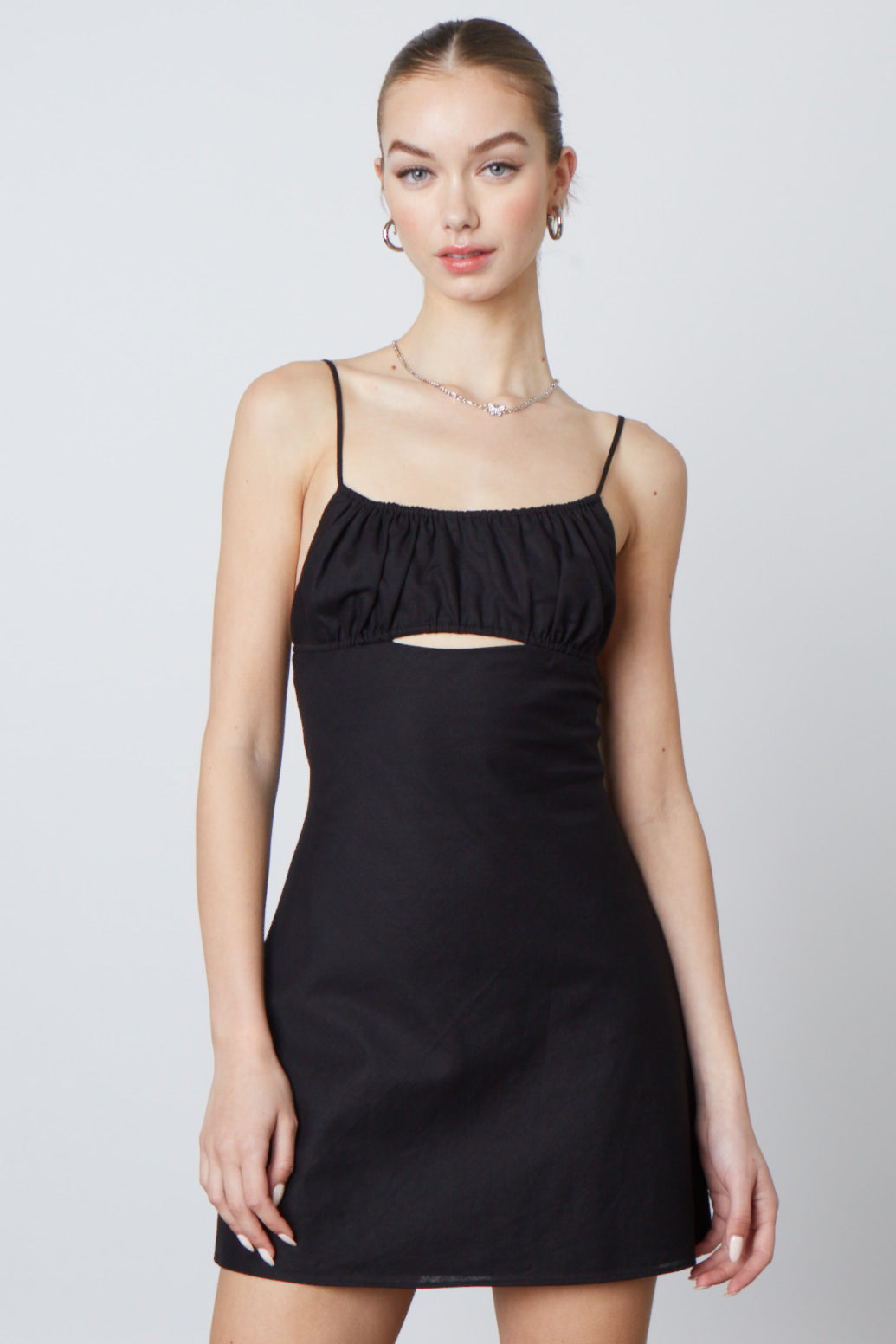 Cut Out Mini Dress in Black Front