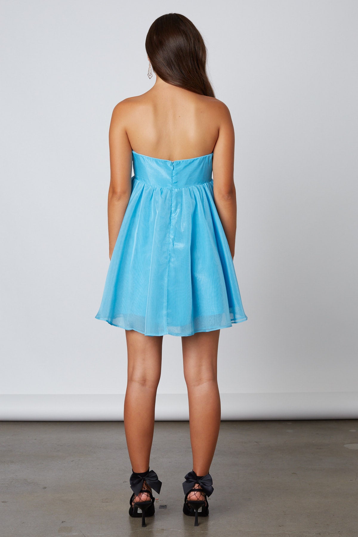 Strapless Organza Babydoll Dress IN TEAL BACK
