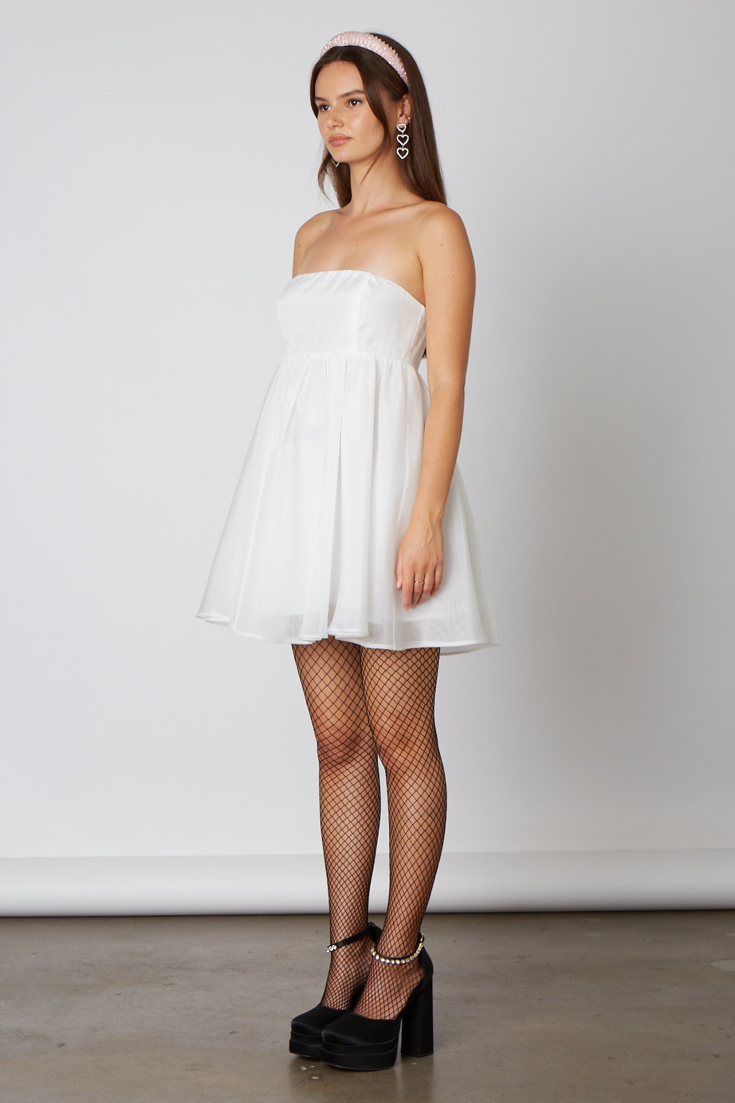Strapless Organza Babydoll Dress IN WHITE SIDE