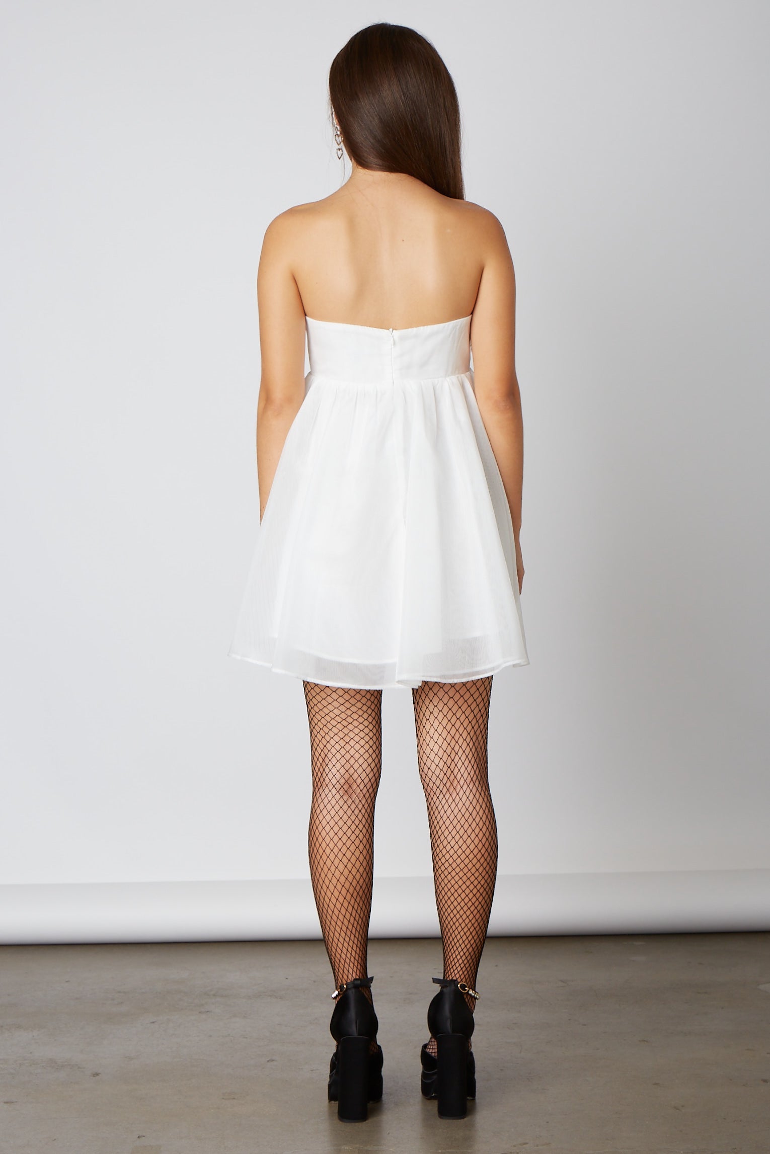 Strapless Organza Babydoll Dress IN WHITE BACK