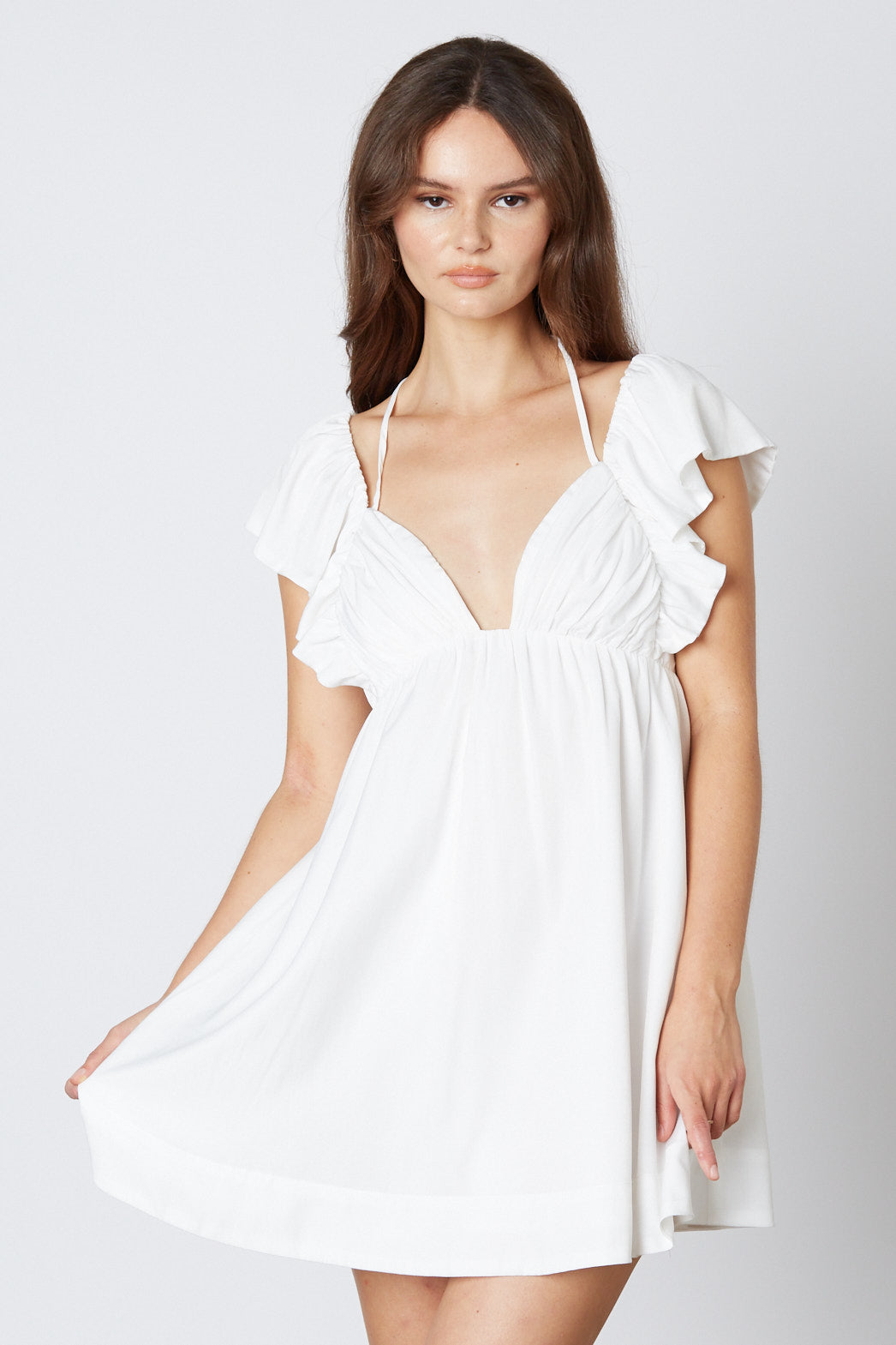 Mini Babydoll Dress in White Front