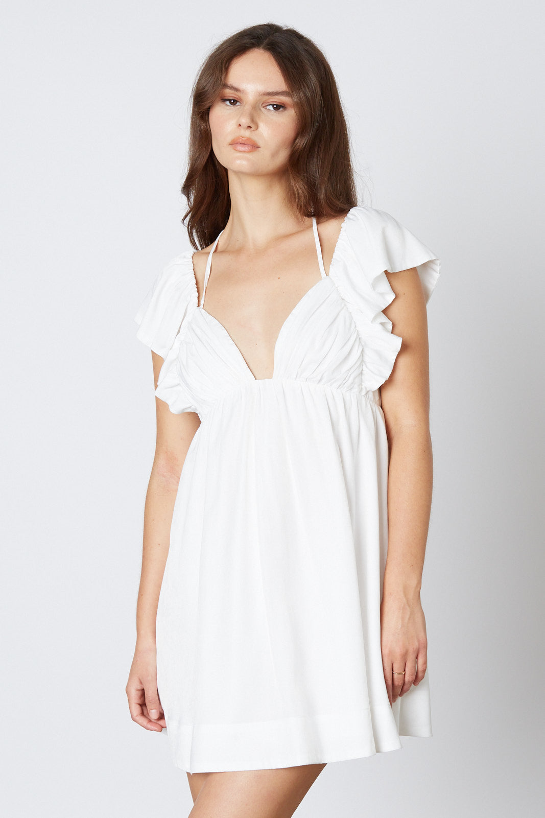 Mini Babydoll Dress in White Front
