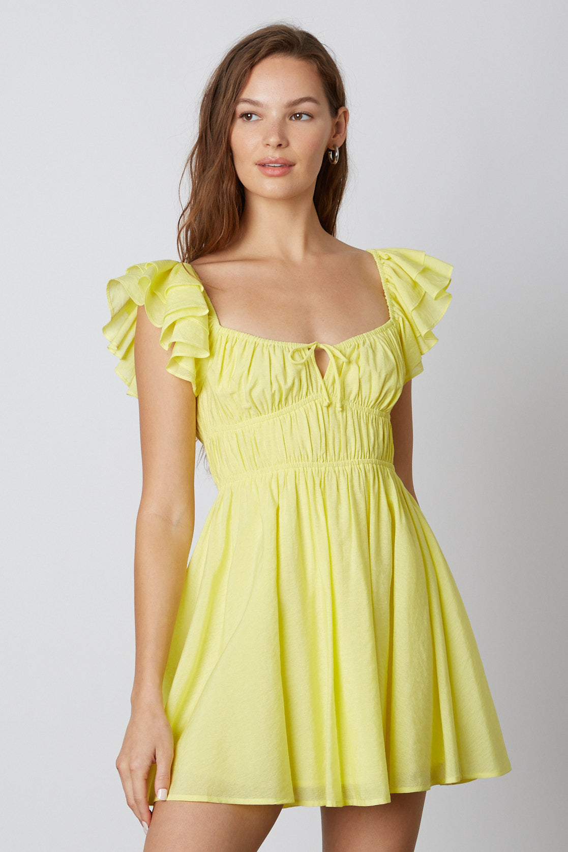 Lemon Smocked Babydoll Dress Front