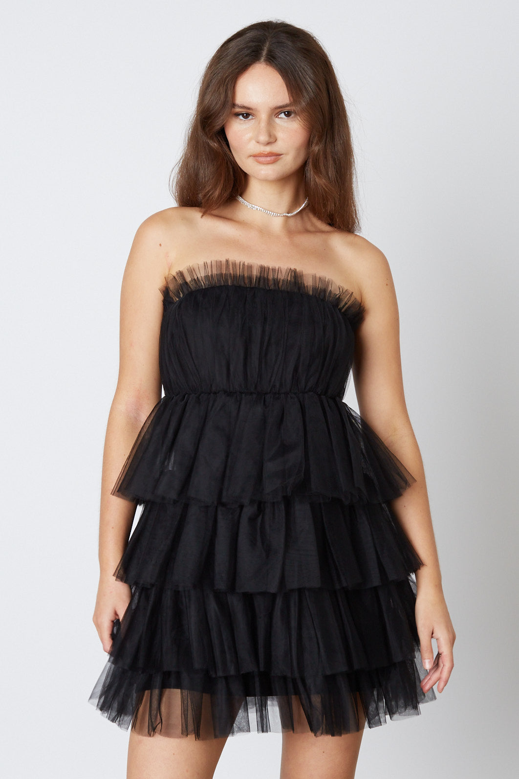 Black Tulle Mini Dress Front 1